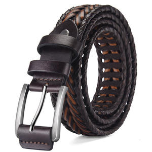 Ceinture en cuir véritable pour homme, tressée, respirante, réglable, avec boucle en acier solide, style décontracté et tendance. - Product Image 3