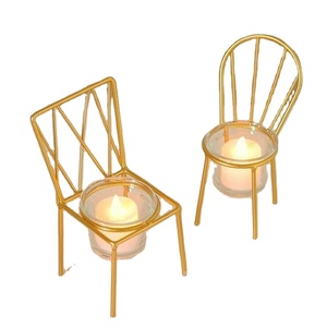 Mini chair tea light candle holder set <b>gold</b> metal votive <b>lamp</b> <b>stand</b> with glass modern decorative table decor wedding party gift - Product Image 1