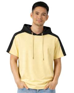 T-shirt à capuche personnalisé pour homme, manches courtes, décontracté, en coton doux, pour l'été, jaune beurre, noir, style streetwear - Product Image 1