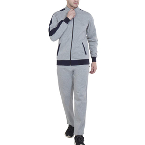 Survêtement gris pour homme, manches longues, col montant, fermeture éclair, poches latérales, vêtement décontracté pour l'automne, respirant, mélange de polyester et de coton - Product Image 1