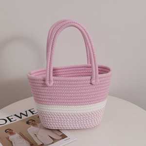Nouveau Panier Portable Bohème Nuage d'été pour Fille, Sac à Main Décontracté Mignon, Panier de Pique-nique en Jute Tressé Couleur Unie, Idéal Plage et Voyage - Product Image 3