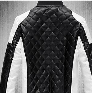 Men's Custom <b>White</b> and Black Quilted PU Leather <b>Jacket</b> Slim Fit <b>Biker</b> Motorcycle Bomber <b>Jacket</b> Casual Streetwear Men's Coat - Product Image 5
