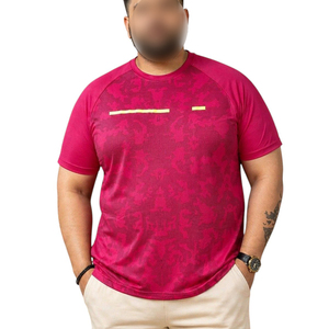 T-shirt sport rose à séchage rapide pour homme, manches courtes, col rond, motif imprimé, coupe classique, en polyester tricoté, idéal pour la gym, vente en gros - Product Image 1