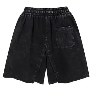 Shorts en jean pour homme vintage délavé à l'acide, effet usé, taille haute, coupe ample, longueur genou, style streetwear décontracté - Product Image 4