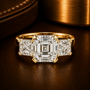 Bague d'anniversaire classique en or massif 14K 18K avec diamant de laboratoire taille Asscher, DEF VVS, certifié IGI, accent latéral princesse, 3.00 CTW - Product Image 1