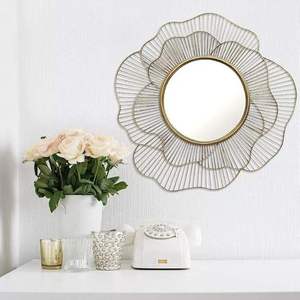 Modern <b>Round</b> Metal Wall <b>Mirror</b> Decorative Flower Design for Living Room Bedroom Home Decor At Best Price - Product Image 1