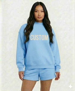 Women Casual Mockneck Pullover and Short Set Autumn Embroidered Custom Loose Streetwear Fashion <b>Top</b> Polyester/Cotton Blend Daily - Product Image 3