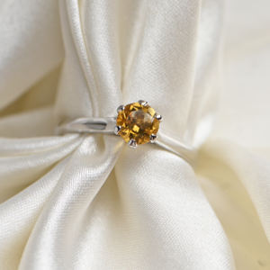 Bague en Citrine Naturelle, Argent Sterling 925 Plaqué Or Blanc, Sertissage Gypsy, Cadeau de Mariage de Luxe pour Femme, Pierre de Naissance de Novembre - Product Image 6
