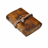 Carnet de notes fait main en cuir marron, couverture rigide, avec cordon, style vintage, motif jardin en relief, papier coton à bords festonnés, journal intime, cadeau