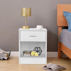 2 mesitas de noche blancas con cajón, muebles elegantes para dormitorio - Product Image 1