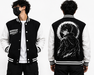 Dumela Custom Men's Windproof Varsity Bomber Jacket Embroidered Front Logo <b>Covered</b> <b>Button</b> Closure OEM Service Regular Fit - Product Image 3