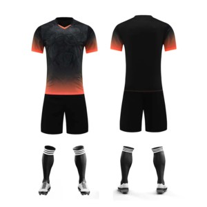 Unisex Custom Black Orange Gradient Soccer Jersey Set V-Neck Short Sleeve Moisture Wicking Polyester Uniform Winter All Athletic - Product Image 1