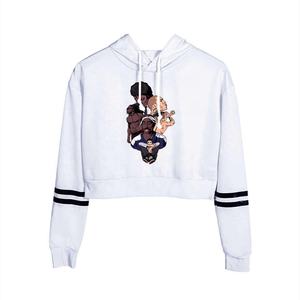 Automne femmes 100% coton personnalisé imprimé brodé Logo avant Badge haute qualité hiver Streetwear à capuche haut court à capuche - Product Image 6