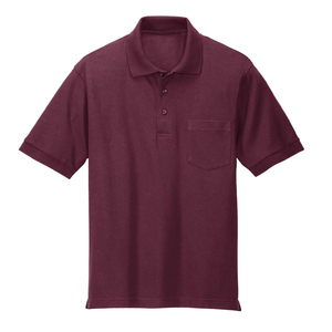 Polo Homme Manches Courtes Effet Soie avec Poche Bordeaux Léger Décontracté - Product Image 2