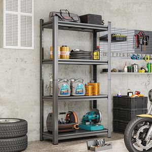 Scaffale Metallico a 4 Ripiani Regolabile Nero Multiuso per Garage, Soggiorno e Supermercato - Product Image 1