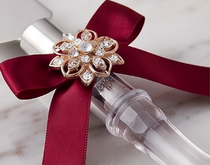 Elegant Cake Knife Set With Crystal Flower Handle And Red <b>Ribbon</b> Decor 2-Piece Stainless Steel Cake Server For <b>Wedding</b> Events - Product Image 3