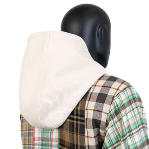 Veste à capuche en patchwork à carreaux pour homme, coupe classique, décontractée, pour l'automne, avec poche, tissu tissé - Product Image 5