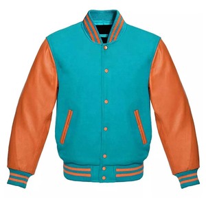 Everyday Versatile Varsity <b>Jacket</b> Wool Blend <b>Leather</b> Sleeves Stand Front Logo-Canvas Fabric for School Sports Street Outfits - Product Image 1