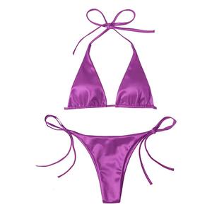 Ensemble bikini 2 pièces sexy pour femme, couleur unie, grande taille, style unique, broderie logo personnalisée OEM, nouveau design, respirant, personnalisable - Product Image 4
