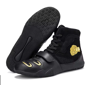 Zapatos de Lucha Libre para Hombre, de Caña Alta, con Parte Superior de Malla Negra y Suela de Goma, Calzado de Entrenamiento de Combate para Gimnasio y Ring - Product Image 1
