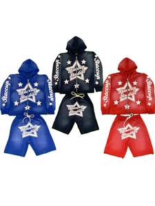 Ensemble sweat à capuche et short délavé à l'acide, logo personnalisé, tissu polaire, survêtements streetwear pour hommes, ensembles sweat à capuche et short - Product Image 6