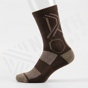 Crew <b>Socks</b> Brown Knitted Polyester Spandex Hiking Breathable Autumn Adult Regular Style - Product Image 3