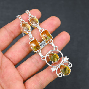 Collar de Plata de Ley 925 Hecho a Mano con Citrino Amarillo, Forma Ovalada, Gema Amarilla, Joyería Infantil, Regalo Elegante de Alta Calidad - Product Image 2