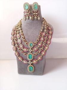 Conjunto de Collar de Novia Tradicional Indio en Verde Pastel y Multicapa, Hecho a Mano, Producto al por Mayor - Product Image 1