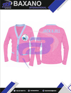 Suéter Cárdigan de la Hermandad Jack And Jill Of America, Tejido Rosa con Rayas Azul Claro y Logotipo Bordado, Ropa de Hermandad Griega - Product Image 4