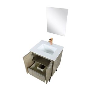 Mobile da Bagno Rustico in Acacia 24 Pollici L X 20 Pollici Set rubinetti in oro rosa con piano in quarzo bianco D, 18 pollici. Specchio 24 Pollici L X 20 Pollici D Bianco - Product Image 5