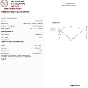 Diamante Cultivado en Laboratorio de Corte Corazón de 1.06ct, Claridad E VVS2, Certificado IGI para Joyería - Product Image 3