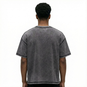 เสื้อยืดโอเวอร์ไซส์พรีเมียมสำหรับผู้ชาย ผ้าคอตตอนเนื้อหนานุ่ม ล้างสีแบบวินเทจ สไตล์สตรีทแวร์ ดีไซน์ไหล่ตก เสื้อยืดวินเทจ - Product Image 4