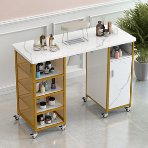 Table à <span class=keywords><strong>ongles</strong></span> texture marbrée 2026 en stock depuis l'entrepôt américain, avec aspiration électrique intégrée, coussin de poignet et armoire - Product Image 6