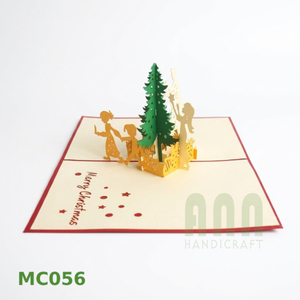 ANN HANDICRAFT MC056 Custom 3D Christmas Tree Decor Invitation Laser Cut Paper <b>Cards</b> Handmade Vietnam Offset UV Matte Varnishing - Product Image 1