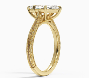 Anillo de Oro Amarillo de 14k para Mujer con Diamante de Laboratorio Solitario de Corte Marquesa Alargado de 2CT, Grabado a Mano con Diseño Vintage y Puente de Espiga de 6 Puntas - Product Image 4