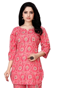 Ensemble coordonné rose imprimé pour femme en poly-rayonne, 2 pièces, col rond, respectueux de l'environnement, survêtement pour femme, vente en gros, fabricant en vrac - Product Image 3