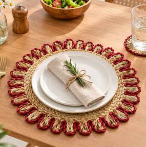 Ensemble de vaisselle en jonc de mer tissé à la main de haute qualité Lacvietcraft, style bohème, rond, 38 cm, respectueux de l'environnement, comprenant des sets de table et un tapis de pique-nique - Product Image 2