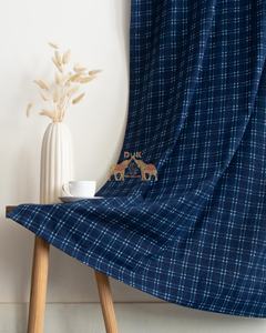 Juego de cortinas para ventana y puerta con diseño de cuadros gingham, 100% algodón, color azul marino, para sala de estar y hotel - Product Image 3