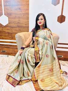 Fabulous Lichi Cotton Silk Viscose Rayon Casual <b>Saree</b> <b>Blouse</b> Piece Indian Women Party Wedding Wear Multi Color Low Price 73513 - Product Image 5