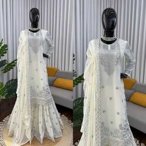 Ensemble Palzoo de créateur, vêtements ethniques élégants en faux georgette, séchage rapide, pour les occasions de mariage/fêtes pour femmes - Product Image 3