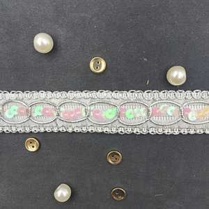 Fancy Luxury Vintage Eco-Friendly 2.6cm Polyester Metallic Solid Lace Trim with Sequin Decoration - Product Image 2