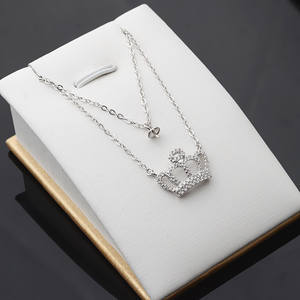 Collar de Cadena con Colgante de Cruz de Plata S925 para Mujer, Cadena de Clavícula de Doble Capa con Flor y Corona para Accesorios de Moda DIY - Product Image 1