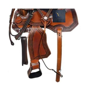 Western Brown Leather Barrel Racing Horse Saddle Hand Tooled Floral Design Padded Seat With Bridle Tack Set Durable Riding Gear - Product Image 2