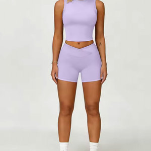 Conjunto de Yoga Vintage para Mujer, Sensación de Segunda Piel, Top Sin Mangas + Pantalones Cortos de Gimnasio de Cintura Alta de Secado Rápido, 2 Piezas, Ropa Deportiva Ecológica - Product Image 5