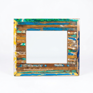 Handcrafted Rustic Eco-Friendly Durable Thick Wall <b>Mirror</b> Patchwork Reclaimed Boat Wood Original Color Living Room Bedroom Villa - Product Image 2