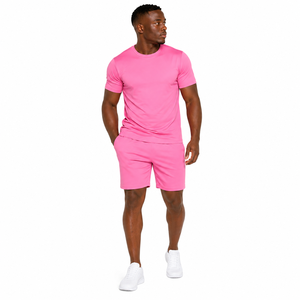 Conjunto de Pantalones Cortos Bermuda de Algodón Rosa Sólido para Hombre, Cintura Elástica Informal, Tejido Transpirable, Corte Medio, 2026 - Product Image 1