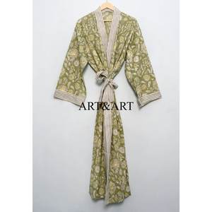 Bata Kimono Boho de Algodón Orgánico Suave con Estampado Floral para Spa, Festivales de Música, Ropa de Descanso y Ocasiones de Playa, Tejido Ecológico - Product Image 1