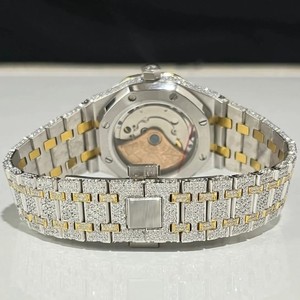 VVS Moissanite Diamond Quartz <b>Watch</b> <b>Men</b> Antique Style Glass Stainless Steel Premium Luxury <b>Gold</b> Plated 16mm ETA Movement Push - Product Image 4