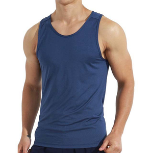 Camisetas de Gimnasio Personalizadas Azules para Hombre, Camisetas sin Mangas de Algodón Transpirable, Diseño de Cuello Redondo, Tejido de Punto, para Verano - Product Image 1