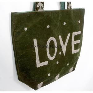 Handmade Velvet Embroidered Love Embroidery Tote <b>Bag</b> With Heart Pattern Large Shoulder Shopping <b>Bag</b> - Product Image 5